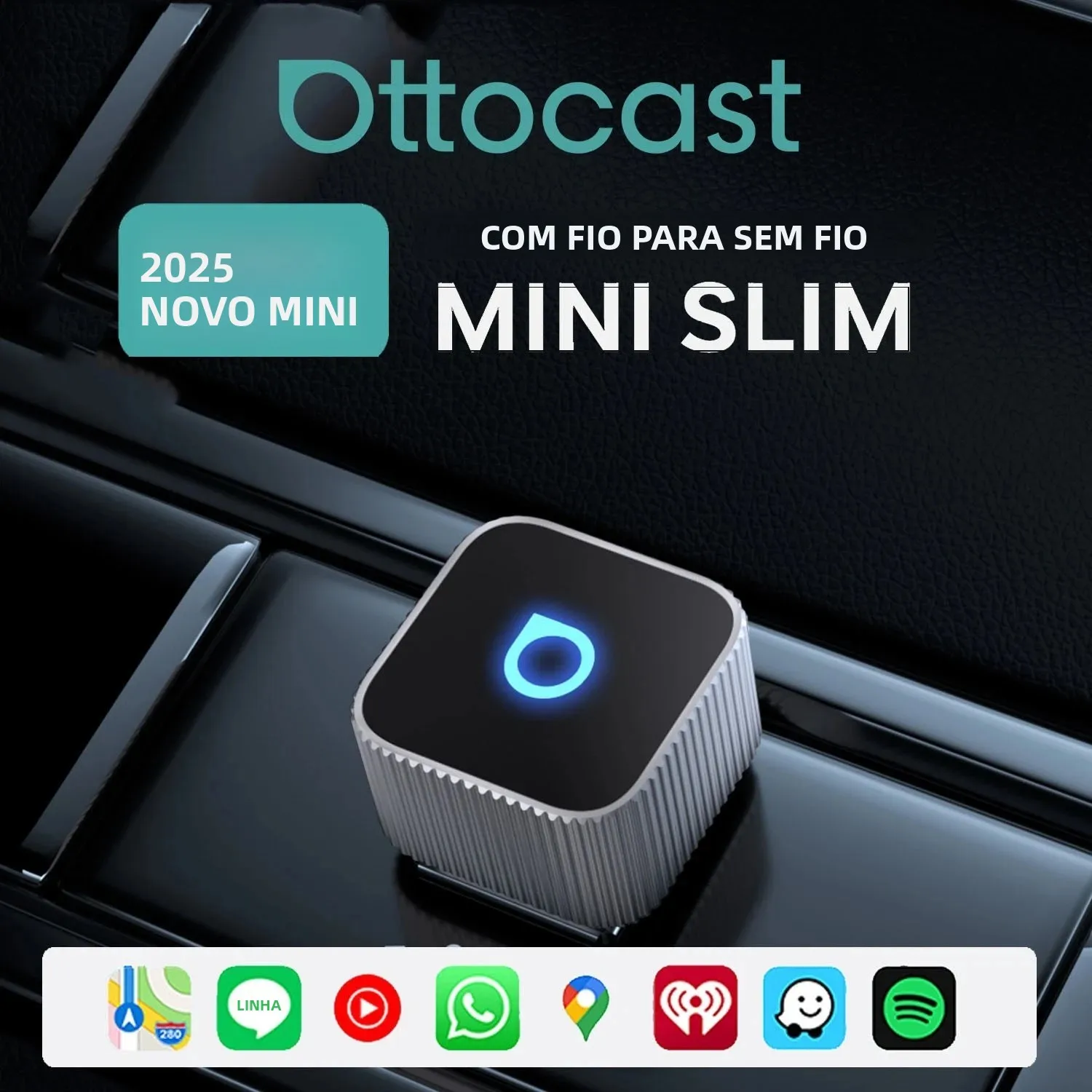 Ottocast mini adaptador sem fio fino carplay android auto para oem carro plug and play wifi bluetooth conexão automática