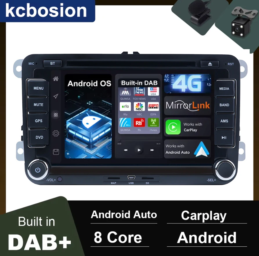 Автомобильный мультимедийный DVD-плеер со встроенным DAB + 64 ГБ, стереомагнитола для VW/Seat/Skoda/Passat/Golf/Polo Carplay, типоразмер 2 Din Автомобильный мультимедийный DVD-плеер со встроенным DAB + 64 ГБ, стереомагнитола для VW/Seat/Skoda/Passat/Golf/Polo Carplay, типоразмер 2 Din