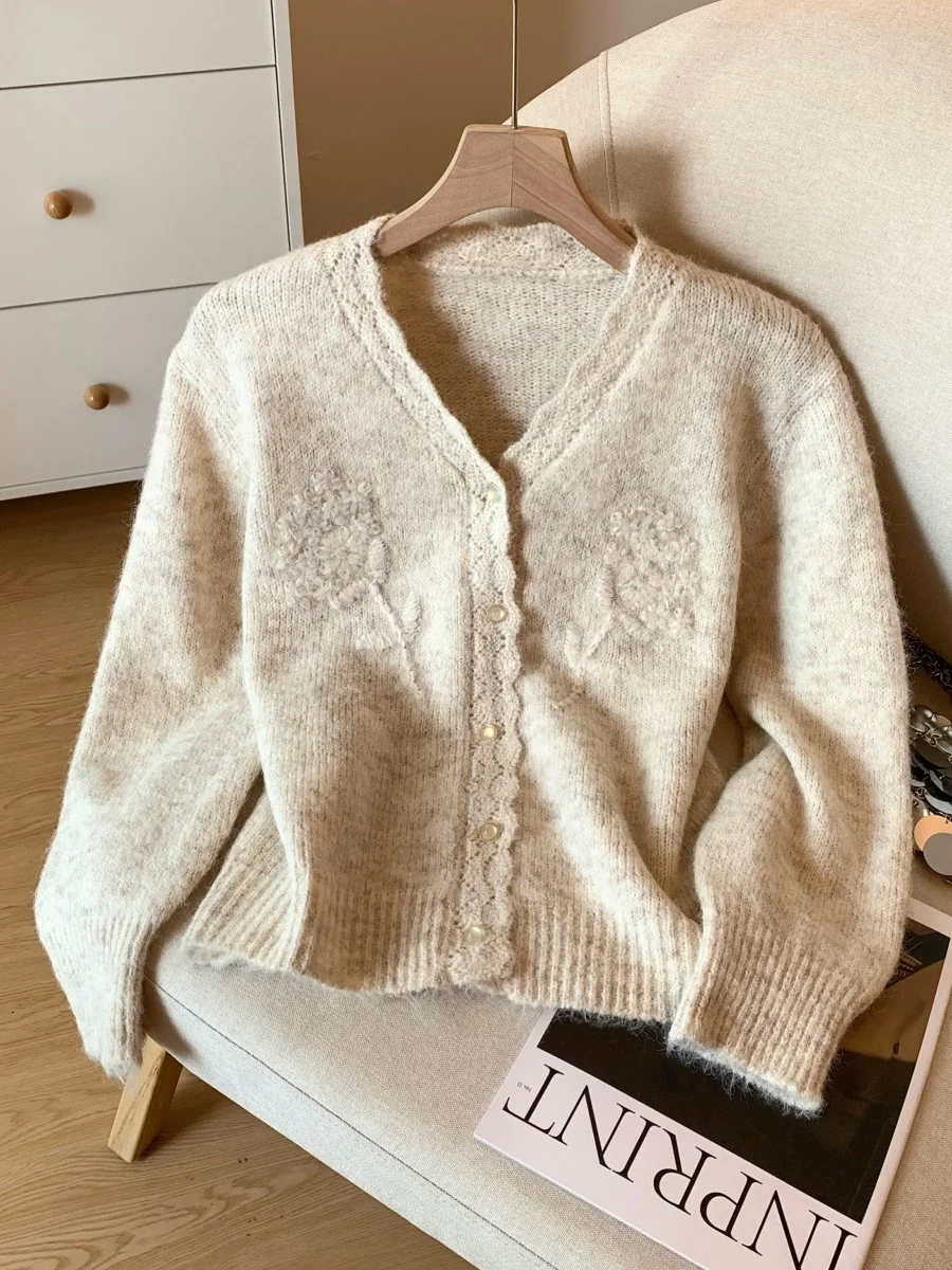 

Тяжелый вязаный свитер с длинными рукавами, женский осенне-зимний V-Ne, теплое пальто, кардиган, мягкий слэ, модный