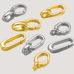 2pcs 14K Gold Plated Brass Oval Carabiner Charm Clasp Spring Ring Connector Closures for DIY Bracelet Necklace Jewelry Finding