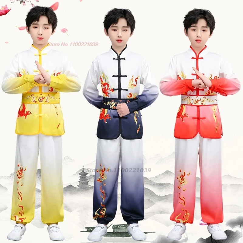 

Детский комплект для тренировок по ушу, кунг-фу, боевым искусствам, вин-чун, с принтом дракона, для занятий и практики, китайский ушу, шаолинский стиль, 2026