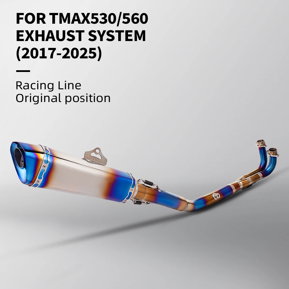 

Титановый сплав TMAX530 TMAX560 2017-2025 Полная выхлопная система мотоцикла без шнуровки с синей передней трубой и глушителем