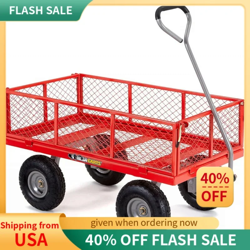 

Gorilla Carts 800 Pound Capacity Heavy Duty Steel Mesh Versatile Utility Wagon Cart with Easy Grip Handle for Outdoor Hauling, R