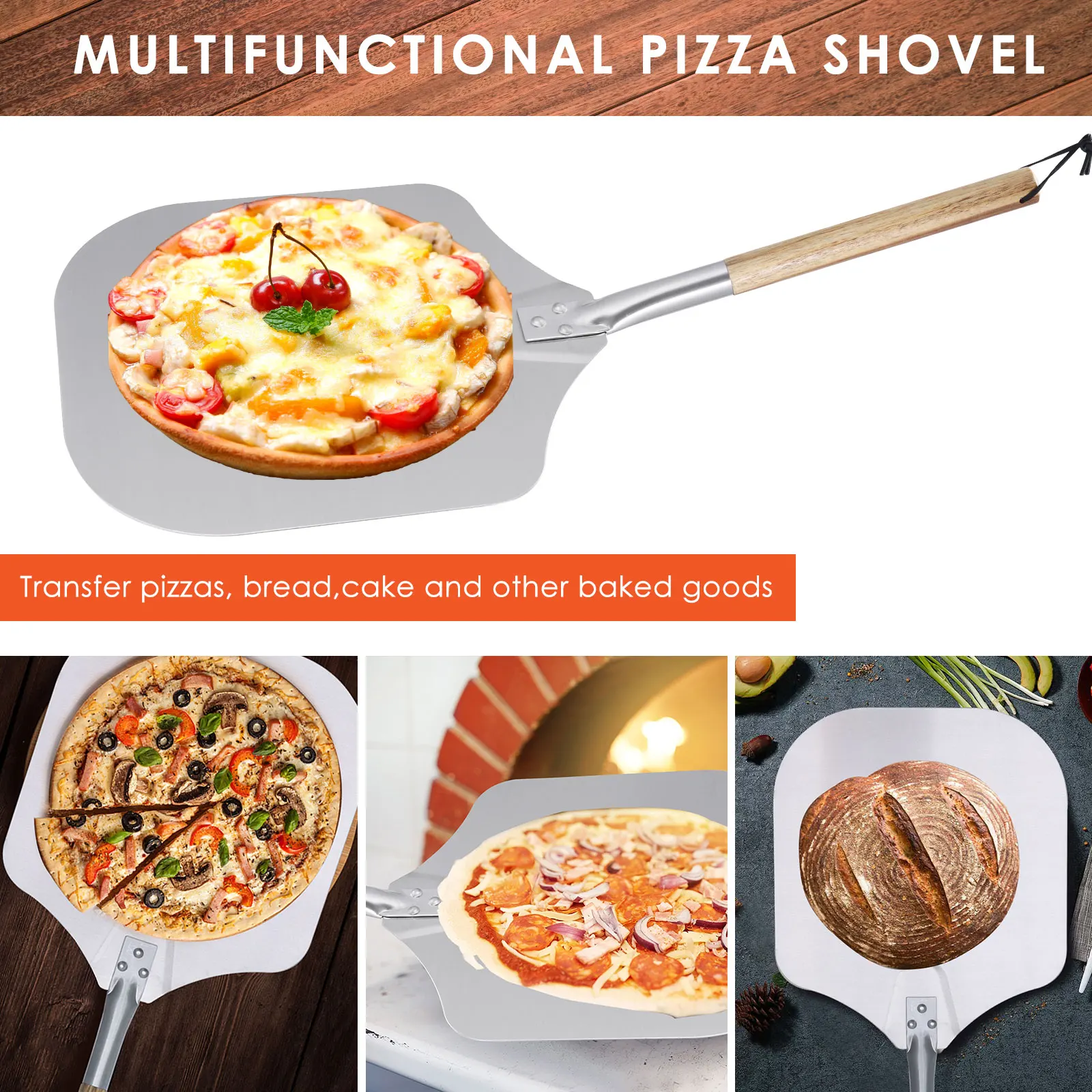 66cm Pizza Spatula Removable Spiral Pattern Handle Pizzas Transfer Shovel With Long Woode Handle Kitchen Baking Tools For Bread