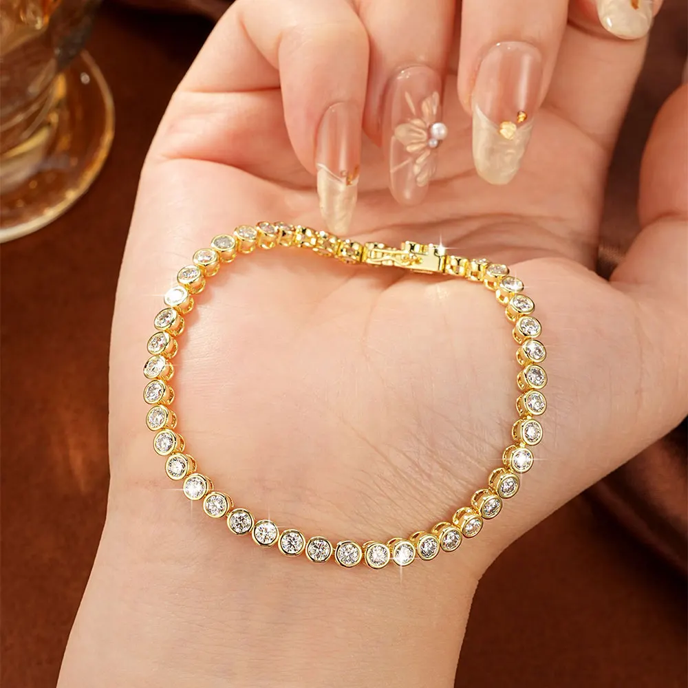 

Abestecom Copper Moissanite Single-Strand Fashion Bracelet 3mm Round Moissanite Women's Gold-Filled Bracelet Length 18cm Gift