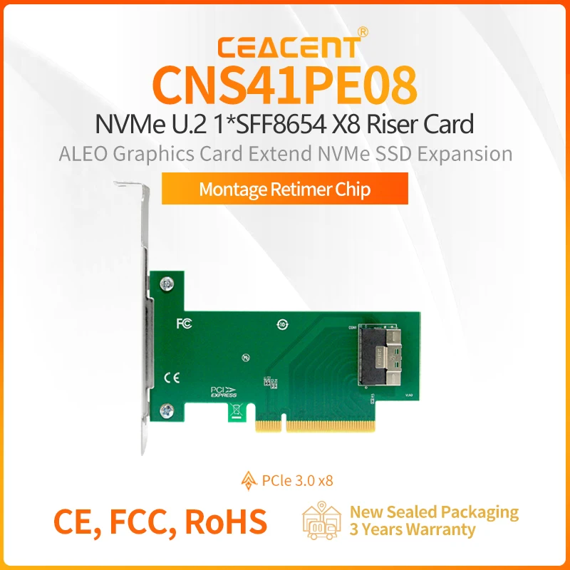 

CEACENT CNS41PE08 PCIe 3.0 x8 to SFF8654(x8) Adapter,Support ALEO, Multi-GPU (Need SFF8654 x8 to PCI-E Adapter) and PCIe extend