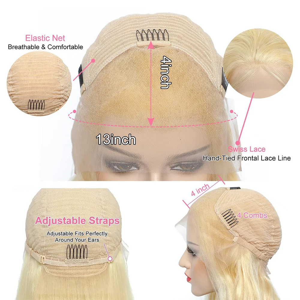 613 HD Lace Frontal 13x6 Blonde Front Perücke Transparenter Spitzenverschluss Knochengerade Honigfarbene 180 % Echthaarperücken für Frauen