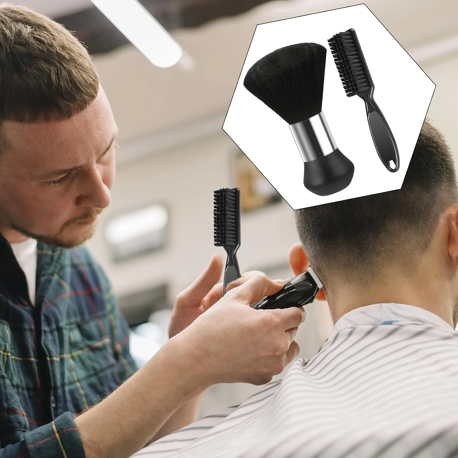 Friseur-Softbürste Schwarz, Friseur-Nackenbürste, Haarreinigungsbürste, Haarschneidebürste, Bartbürste, Styling-Kamm-Set – Detail 5