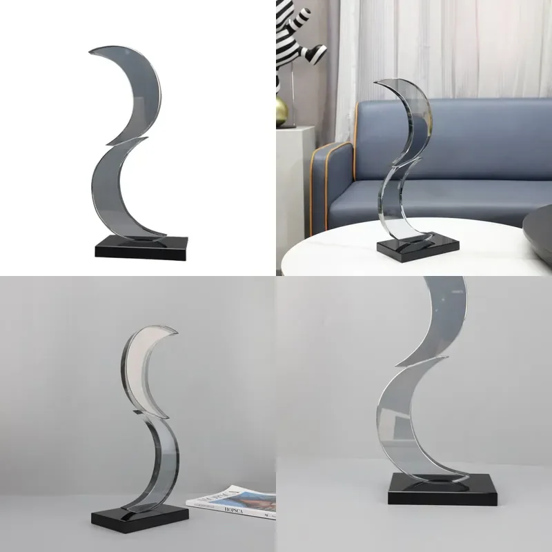 European Light Luxury Soot Laminated Crescent Crystal Ornament for Porch Study Living Room TV Cabinet Model Room Home