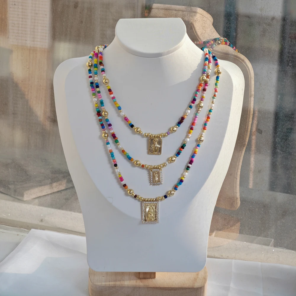 5 pcs/lot Trendy Religious Pendant Necklace Miyuki Beads Pearls Zircon Elegant Spiritual Jewelry for Women