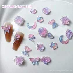 20pcs 3D Kawaii Rose Flower Nail Art Charms Blue Rose Camellia Butterfly Nail Decorations Jewelry DIY Press on Nails Accessories