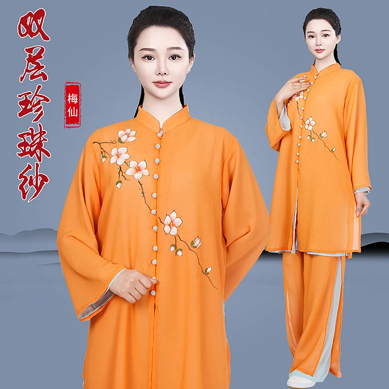 Women's Tai Chi Suit Pearl Gauze Spring/Autumn Martial Arts Baduanjin Performance & Training Wear