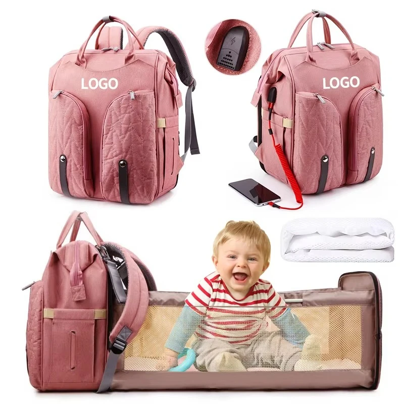 

Wholesale 3 in 1 Mummy Folding Bed Crib Portable Maternity Nappy Mother Crib USB Backpack Diaper Bag