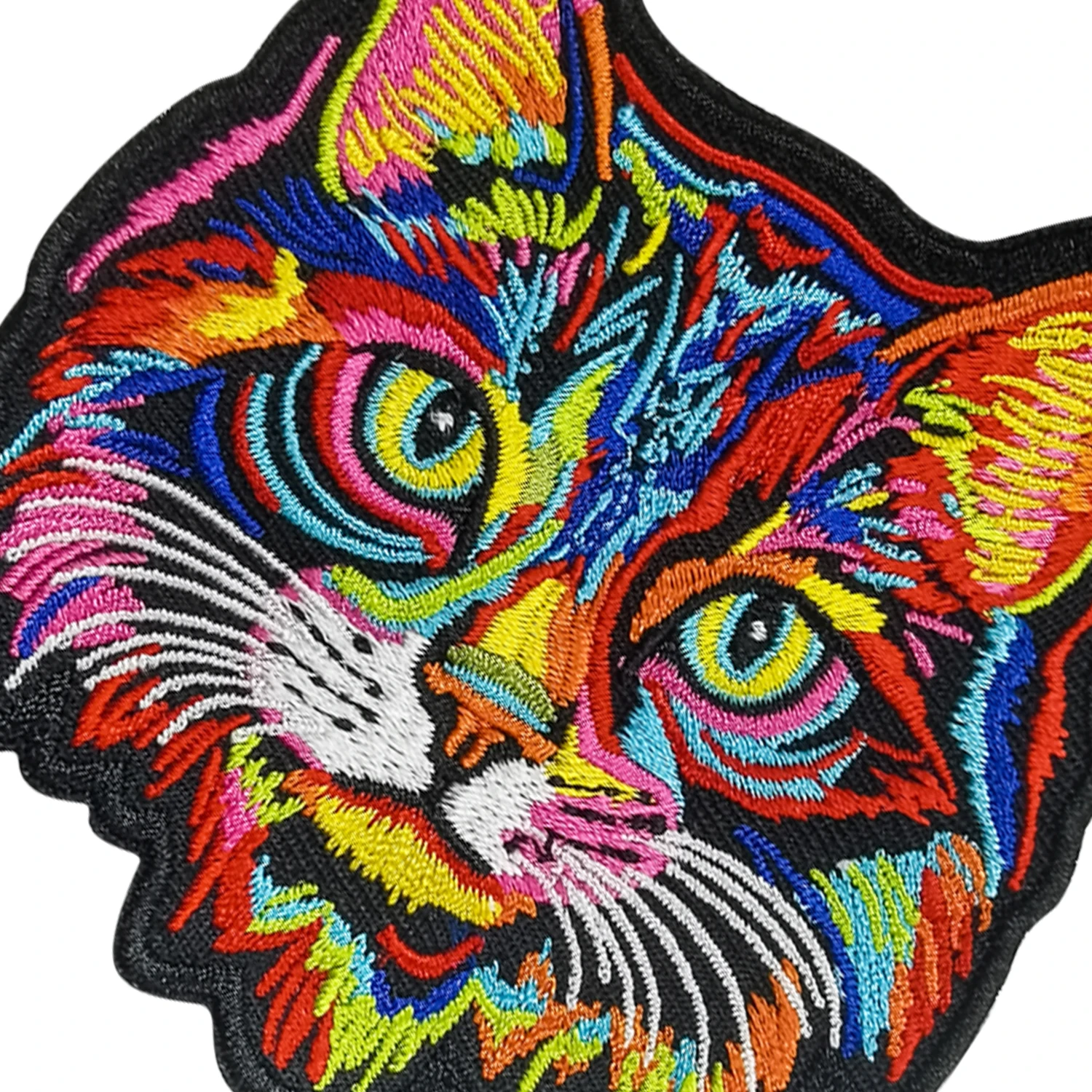 Imagem -05 - Patches Coloridos do Bordado da Cabeça do Gato para o Vestuário Ferro na Arte do Apoio Emblema Animal dos Desenhos Animados Apliques Diy