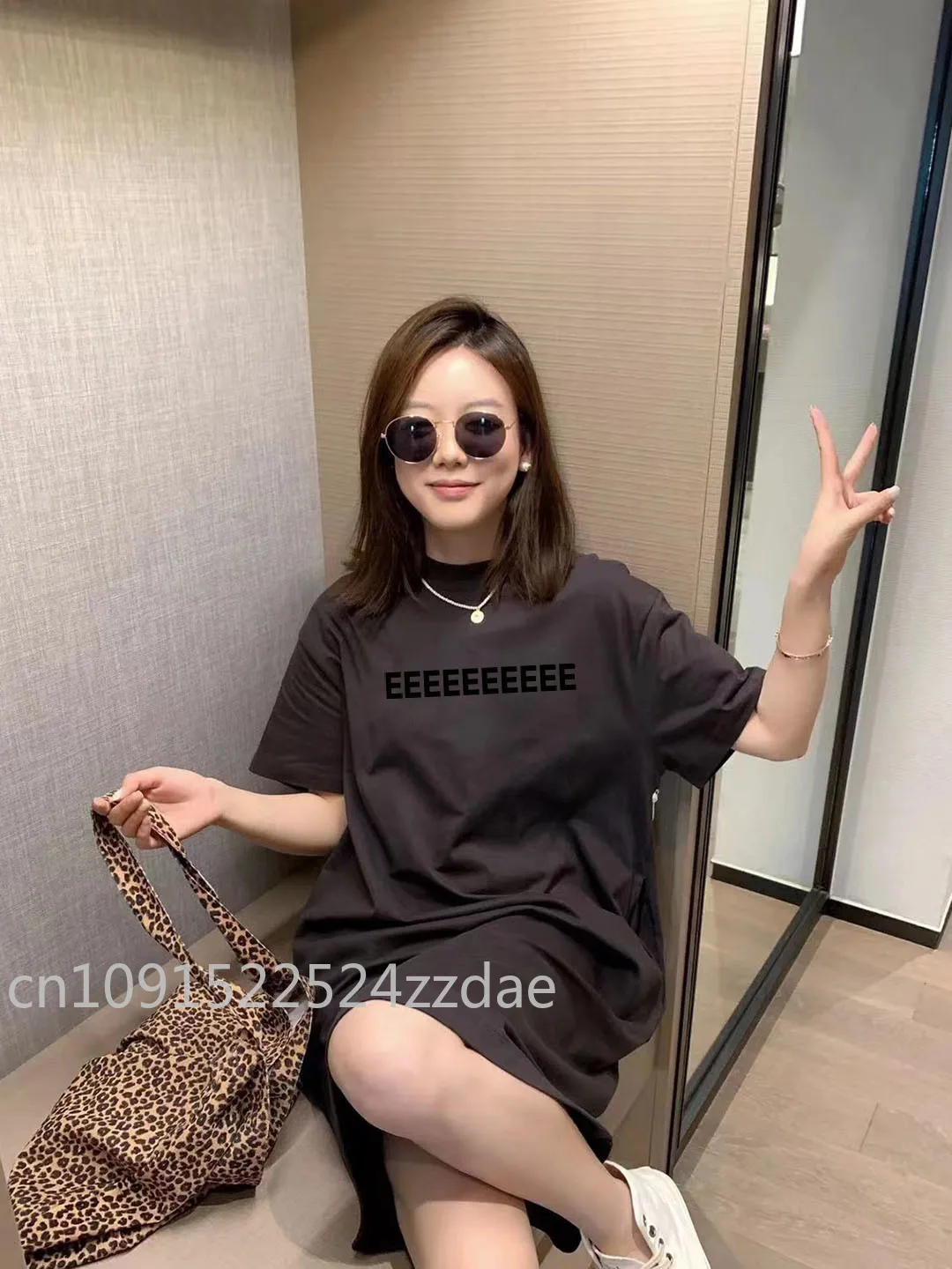 

Классическая брендовая женская футболка, платье на груди, две ряда, длинная футболка с флокирующими буквами, дизайнерский бренд Ladt High Street, свободные юбки