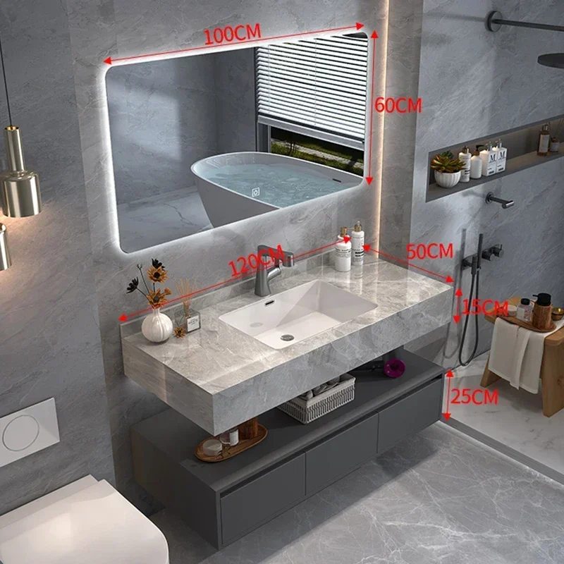 الحديثة بسيطة مرآة حمام خزانة روك لوحة الغرور مع بالوعة خزانة حمام أثاث المنزل الموضة Baños Muebles FYBC