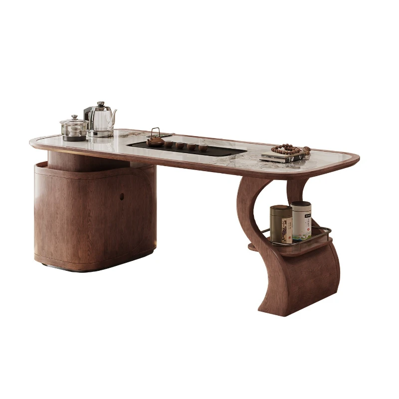 New Chinese-style solid wood table, high-end household, rock slab reception desk, integrated dual-use