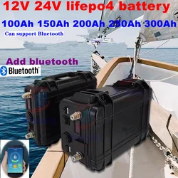 12V 200AH 300Ah 24V 100Ah 150AH Lifepo4 lithium battery bluetooth BMS APP 12V Lithium iron phosphate battery + 20A Charger