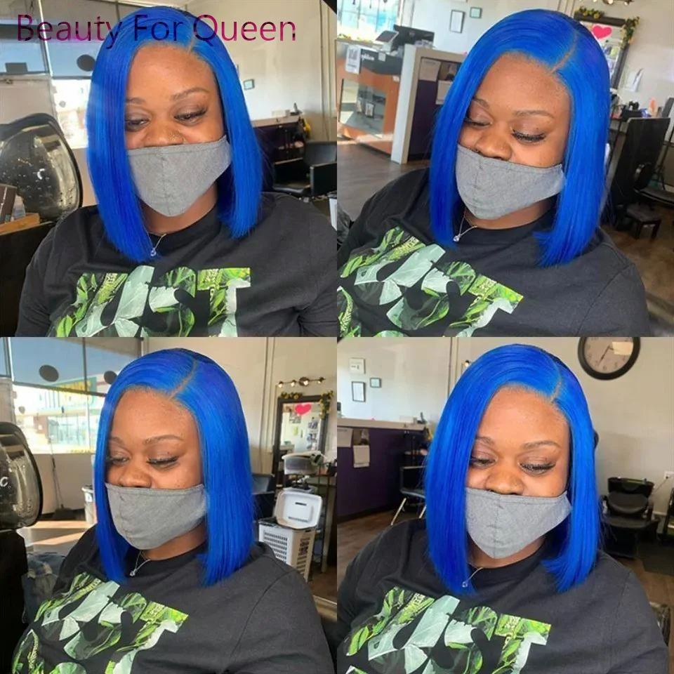 

Косплей Темно-синий Короткий Прямой Боб Бразильский Парик Человеческих Волос Для Женщин Прозрачные Парики Фронта Шнурка Высокого Качества Wear And Go