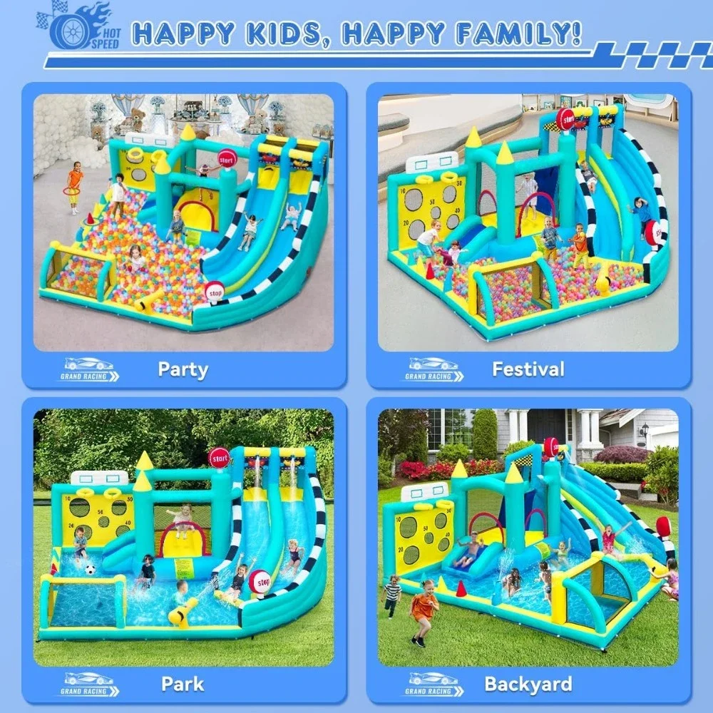 Надувной дом для прыжков с двойными водными горками и воздуходувкой, очень большой отказовный замок для детей, бассейна, прыжков, скалолазания