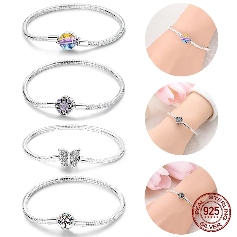 

Новинка 2025, 100% стерлинговое серебро 925 пробы, Древо жизни, закат, планета, оригинальный браслет 925, сделай сам, изготовление ювелирных изделий, женский подарок