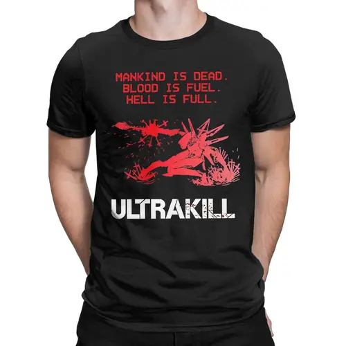 Imagen 2 del producto Camiseta Ultrakill para hombre, juego de disparos V1 Rock, merch de algodón puro, camiseta humorística de manga corta con cuello redondo, camisetas de regalo