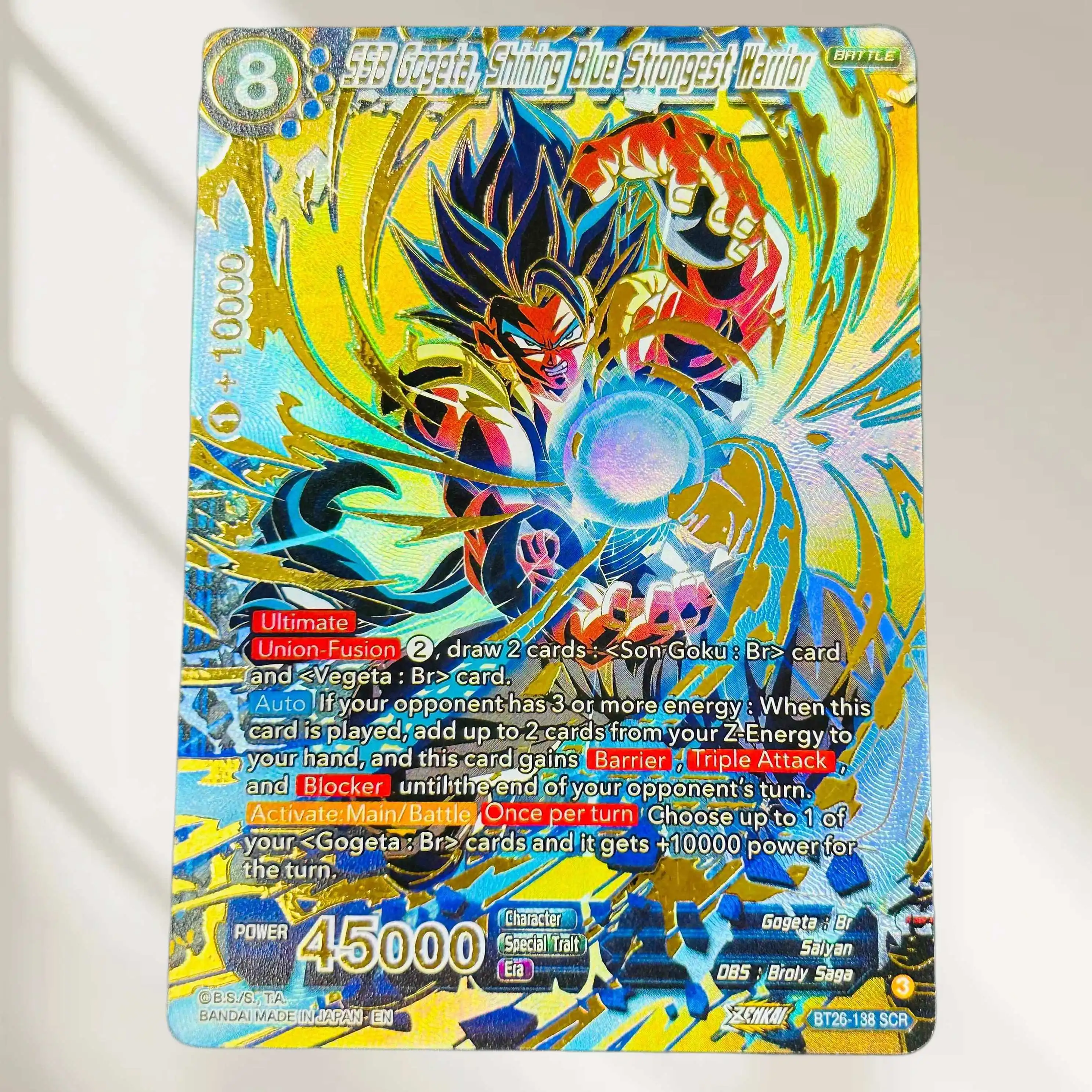 

`DIY Dragon Ball Gogeta Shining Blue Strongest Warrior BT26-138 SCR Gold Foil Texture Flash Card Classic Anime Collectible TCG`