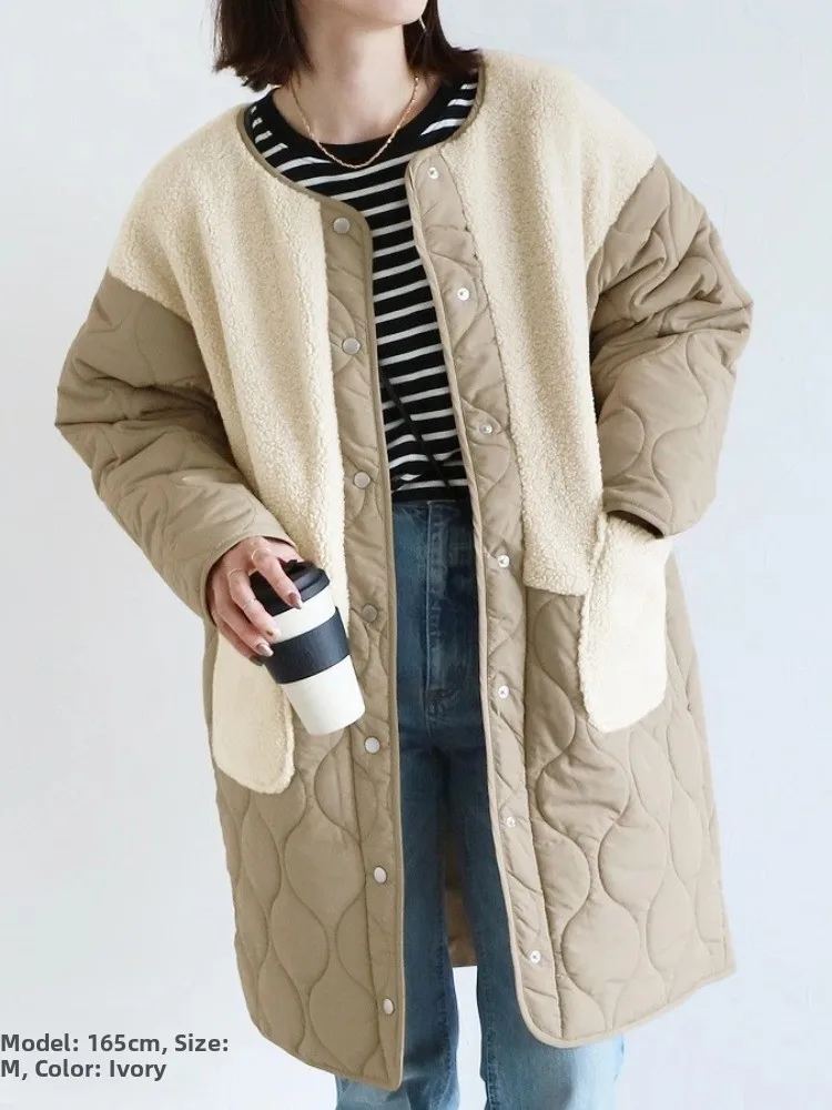 

Свободный крой Long Sve Cotton Jaet, женское осенне-зимнее дизайнерское повседневное пальто средней длины, модное лоскутное пальто в стиле ретро на пуговицах...