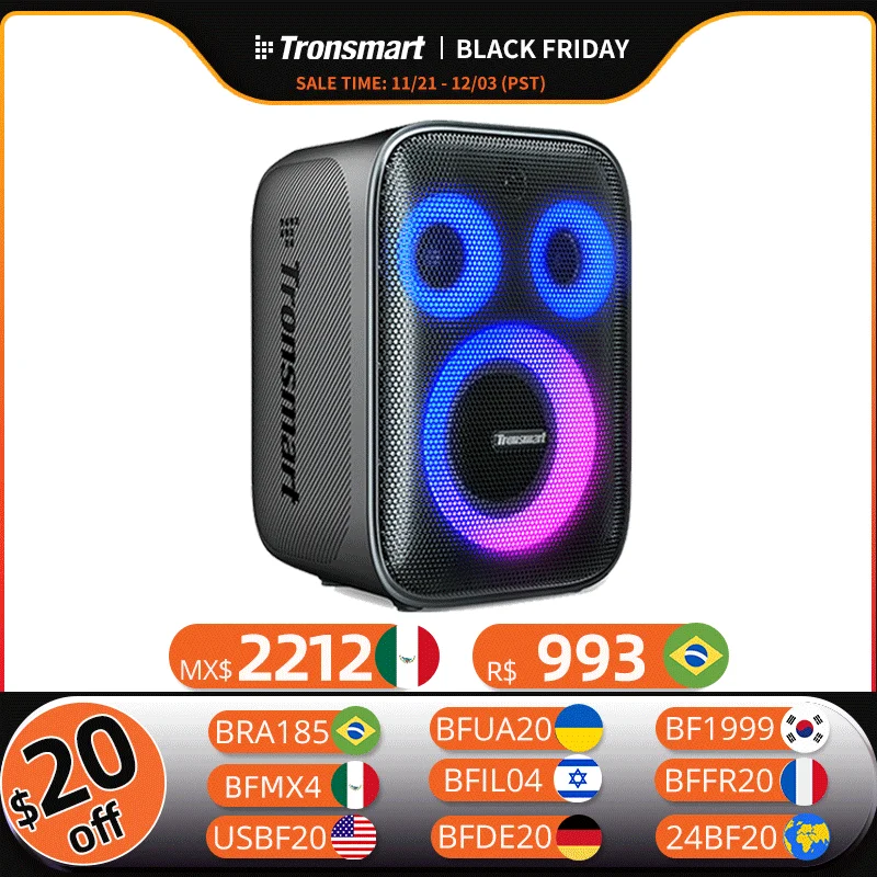 Tronsmart Halo 200 Speaker Bluetooth Speaker with 3 Way Sound System, 120W, Built-in/Wired Mic, Guitar Input, APP Control