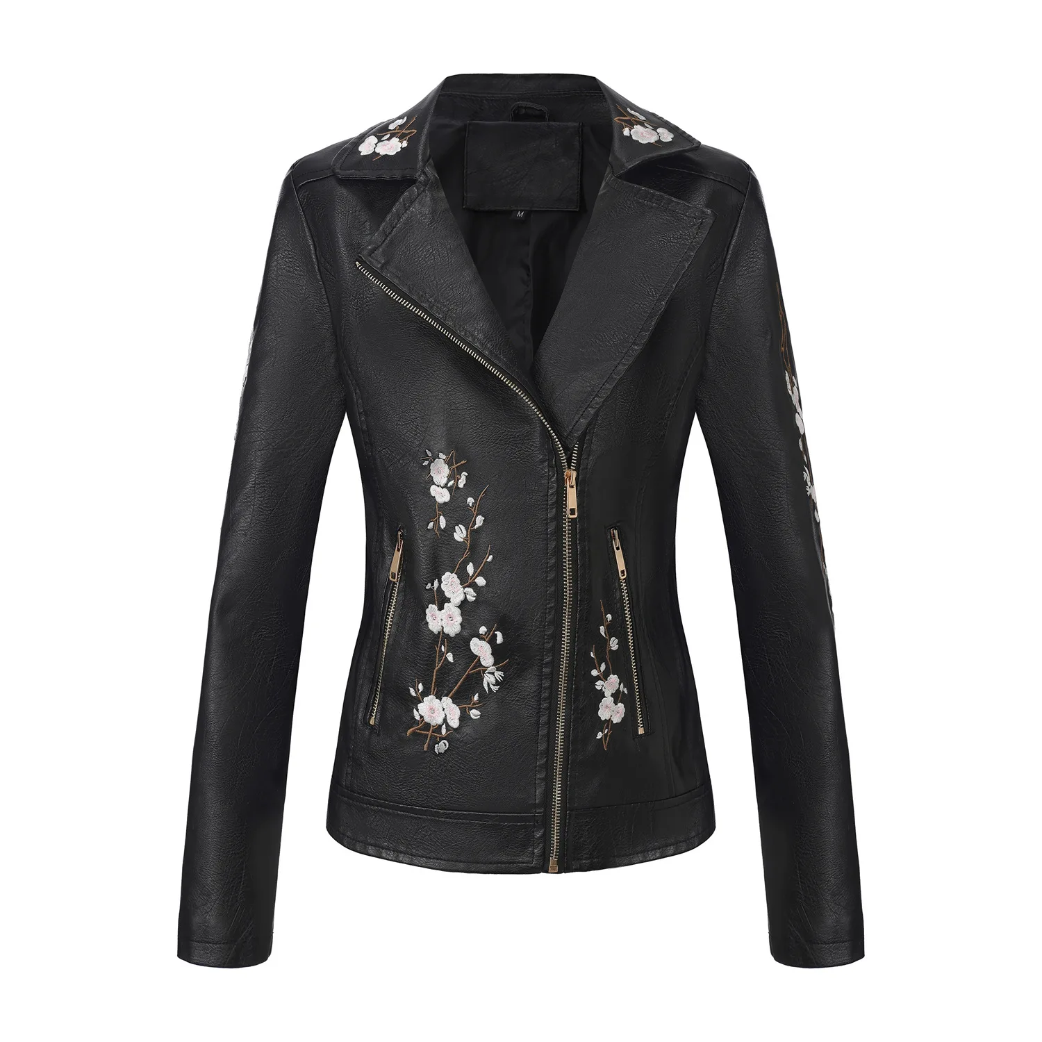 Jaqueta de couro bordada da moda popular deste ano com zíper casaco de outono PU motocicleta jaqueta punk roupas femininas europeias