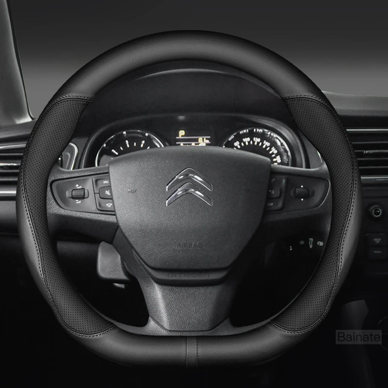 

Кожаный чехол на руль автомобиля из углеродного волокна для Citroen C1 C2 C3 C4 C5 C6 VTS Xsara C-Crosser Berlingo Jumpy, автомобильные аксессуары