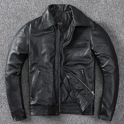 Black Classic Mulholland Dr. Genuine Leather Jacket Men Cotton Thickened Cowhide Leather Jacket Winter Fashion Short Coats 6XL