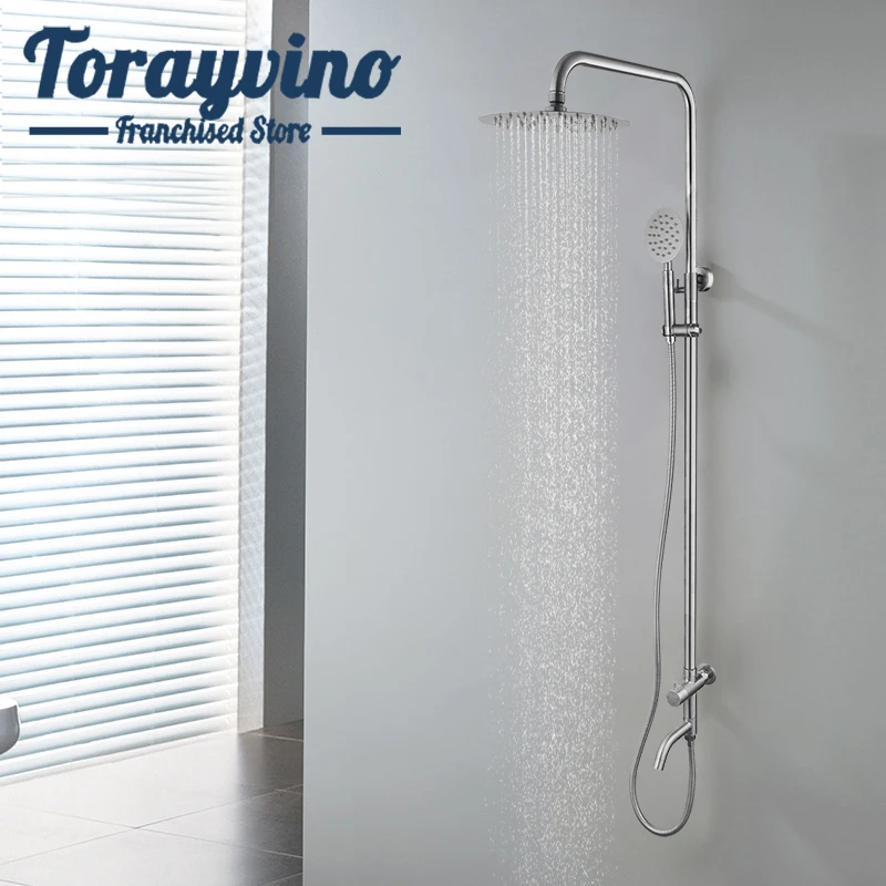 Torayvino Bathroom Shower Faucet Set Nickel Brushed Wall Mounted Rainfall Shower Head Lower Water Outlet Only Cold Water Taps