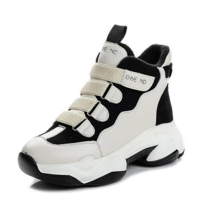 

Женские ботильоны на танкетке 7 см, весенне-осенняя теплая женская зимняя обувь на каблуке, ботильоны, высокие кроссовки на липучке