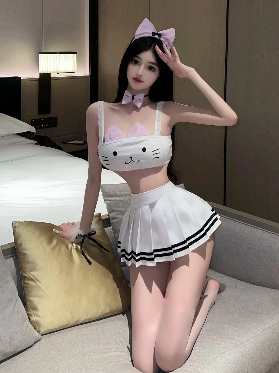 Sexy  Vest  Skirt Set for Young Women Open Back Half Skirt Uniform Style Animal Pattern Cute Style Summer Collection