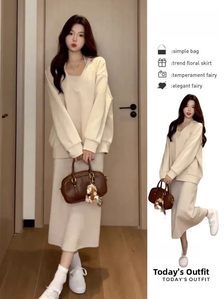 

Early Spring Faion Korean Sle Women's Dr Set ort And Long Skirt Small Size Two-Piece Dr Breathable Commute Sle