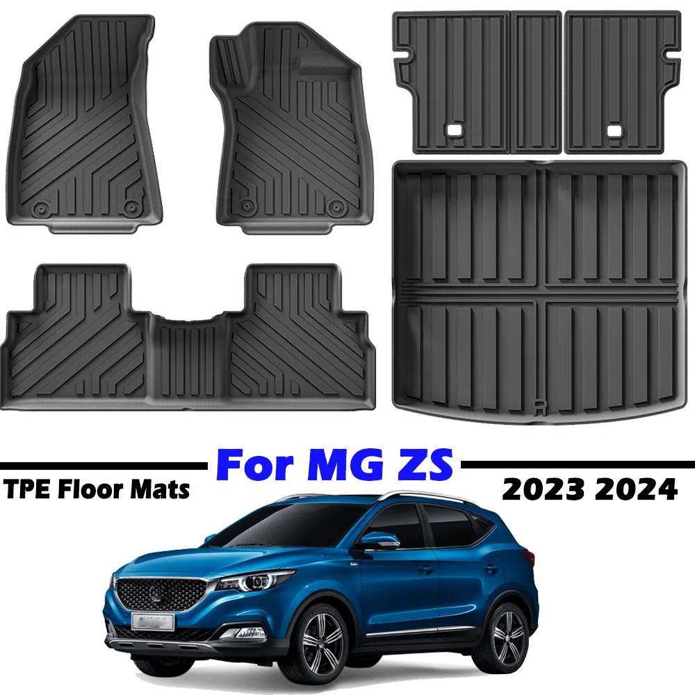 TPE Floor Mats for MG ZS 2023 2024,All Weather Anti-Slip Waterproof Front & Rear Row & Cargo Trunk Mat Interior Accessories