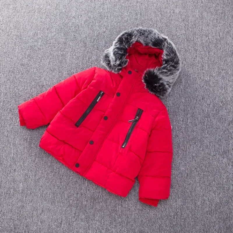 Parkas Children Clothing Thickening Fur Collar Cotton Boys Girls Baby Winter Fashion Europe America Cold Prevention Tide