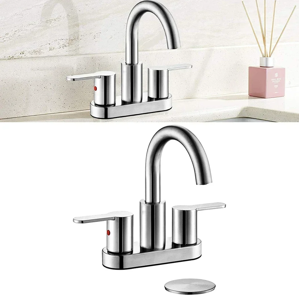 1pcs Faucet Brushed Nickel Finish Solid Brass Bathroom Sink Faucet 2-Handle Deck Mounted HotCold Switch Faucet