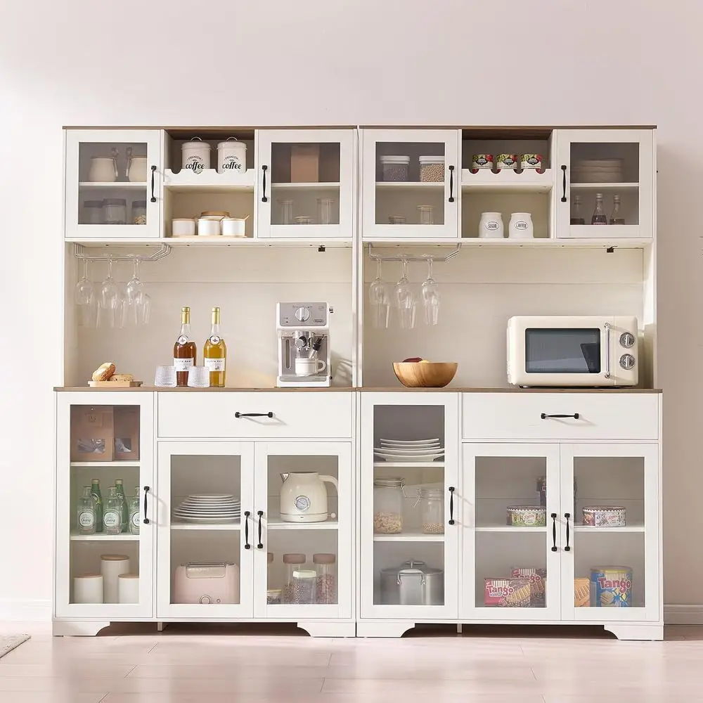 

Coee Bar Cabinet, Liquor Cabinet Set o 2, 71" Tall Kitchen Pantry Cabinet with LED Lights & Charging Station, Glass Do, Wine Rac