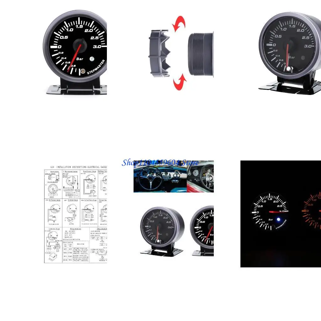 

12QM Durable 60MM Auto Car Pressure Gauge Boosts Turbos Gauge 12V 0~3BAR Accurate Engine Monitoring Improve Engine Efficiency