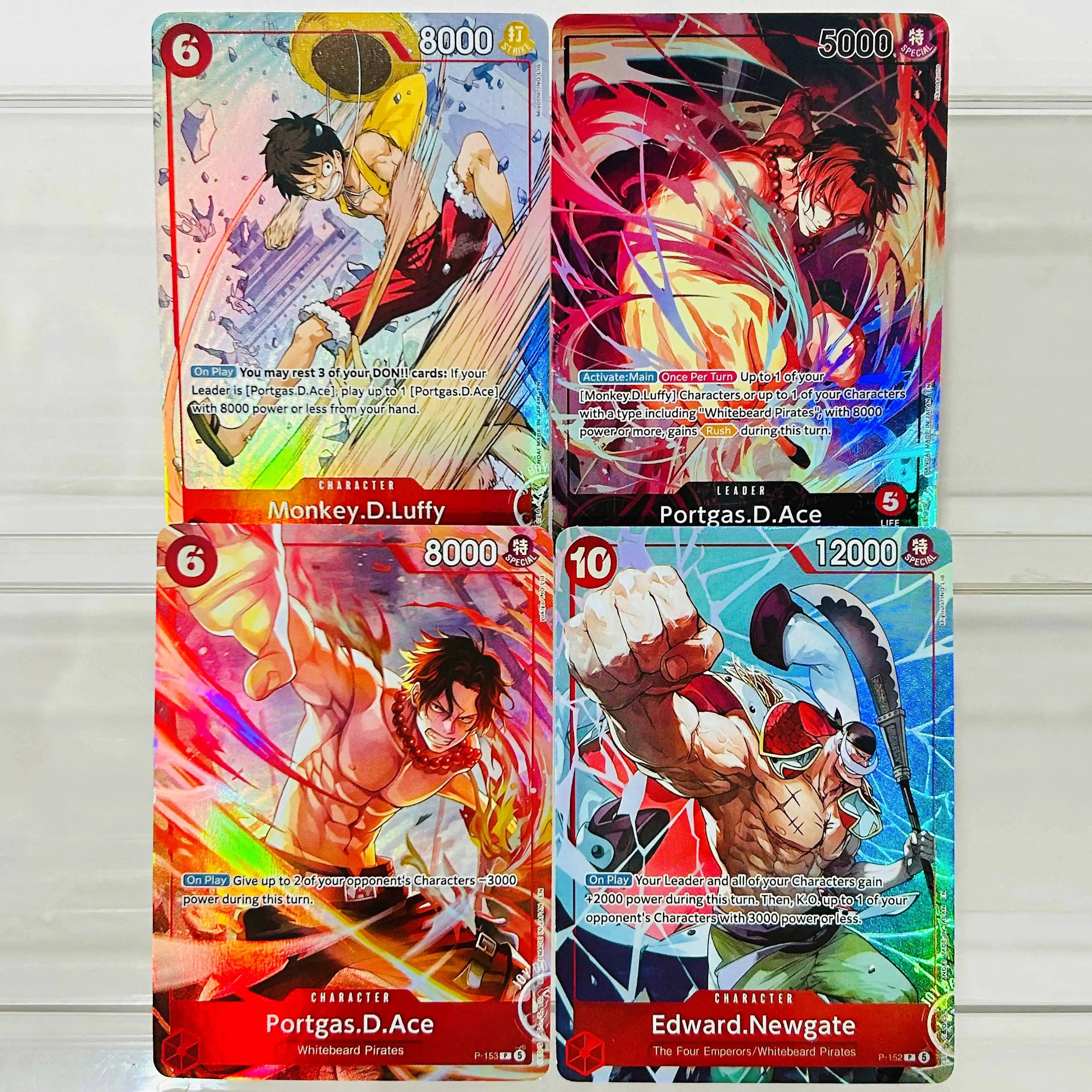 One Piece Luffy Ace Edward Newgate 4-teilige Folien-Textur DIY-Karten Englische Version Sammlerqualität Premium Anime-Sammelkarten