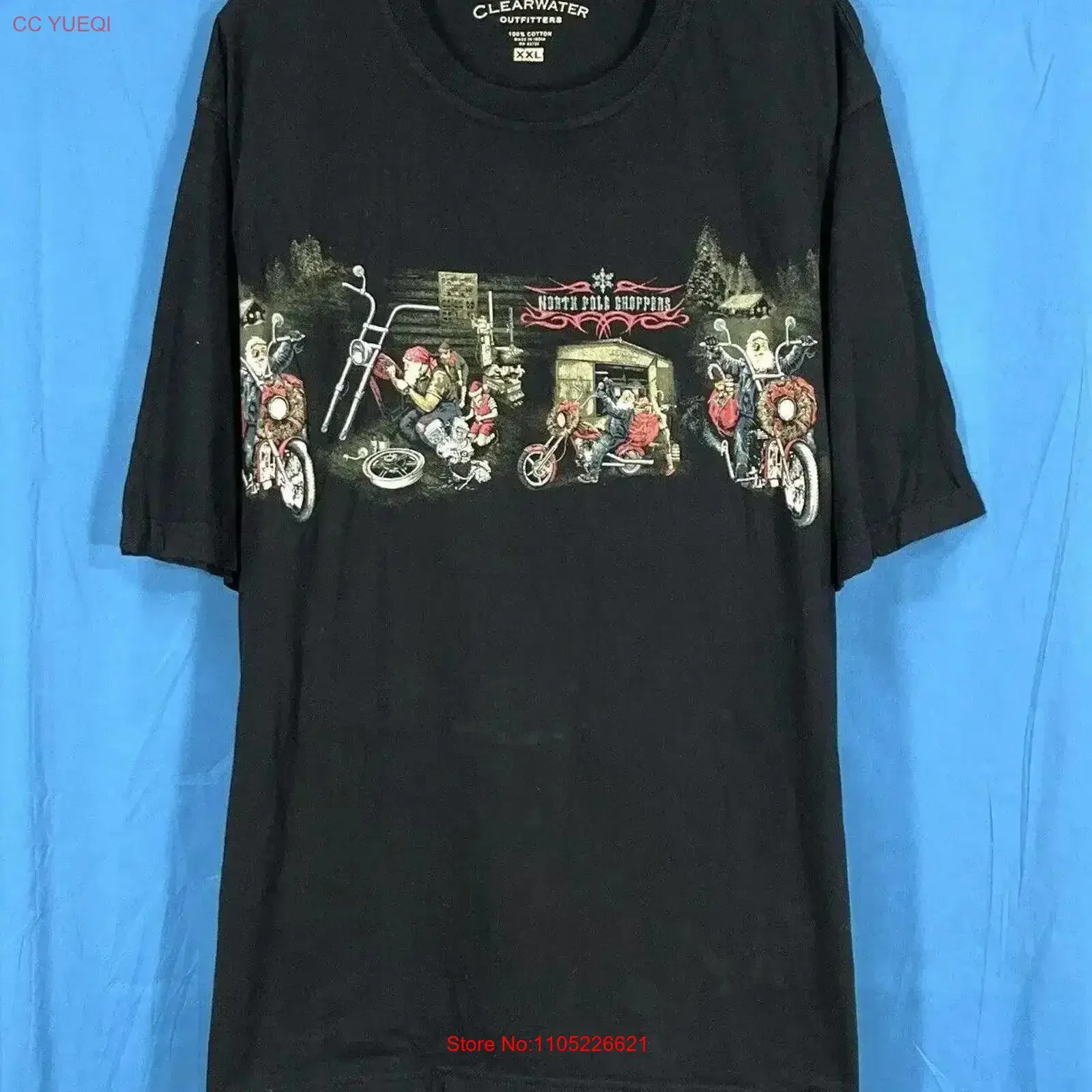 CLEARWATER Santa Claus MOTORCYCLES North Pole Choppers BLACK Men's T SHIRT XXL vintage Washed Casual Comfortable homme Stylish