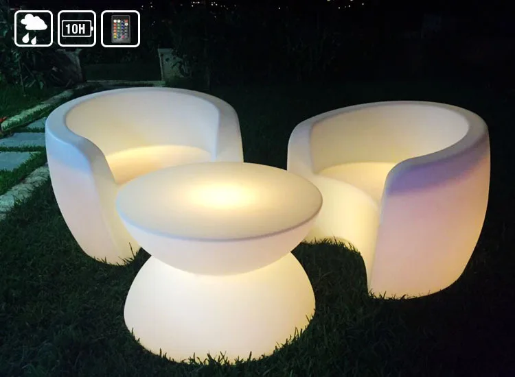 Outdoor LED rolling plastic luminous furniture waterproof and drop-proof remote control charging creative round table coffee