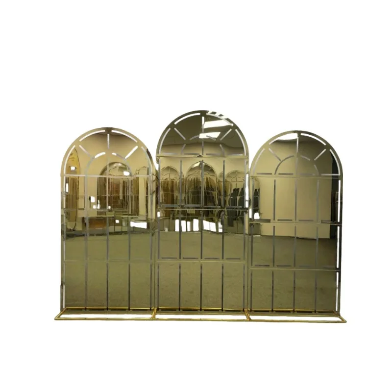 

New Wedding Props Semicircular Grid Gold Stainless Steel Screen Stage Arrangement Background Frame Arch