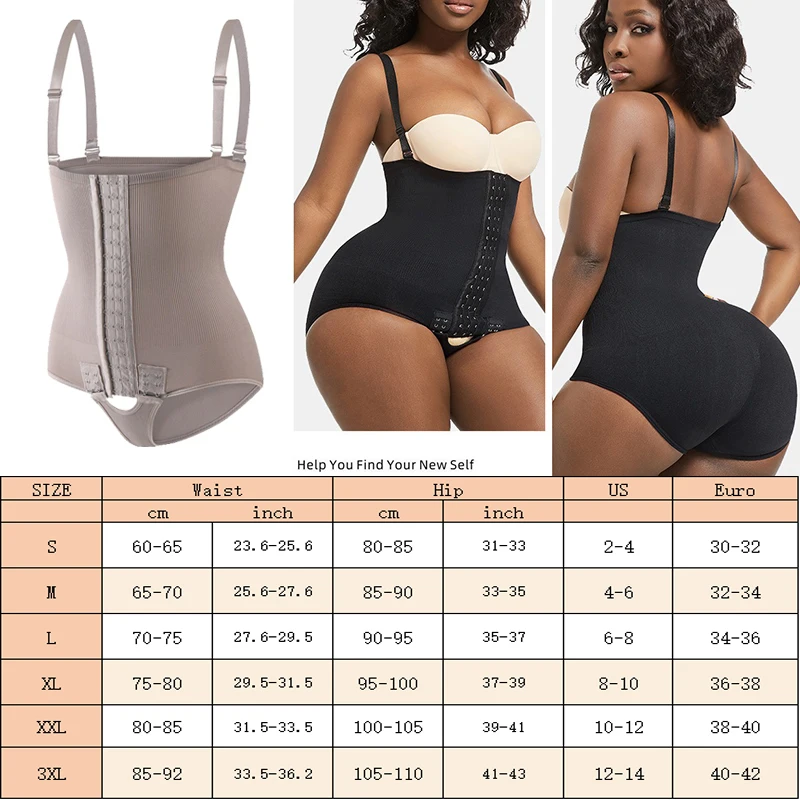 Dimmkof Butt Lifter Compression Strapy Buckles Crotch Bodyshapers Tummy Control Waist Trainer Girdle Thong Open Bust Body Shaper