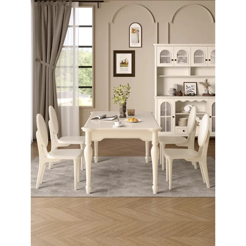 

Белый длинный обеденный стол из цельного дерева, американский светлый роскошный прямоугольный обеденный стол, комбинация обеденного стула, бытовой французский 1,3 м