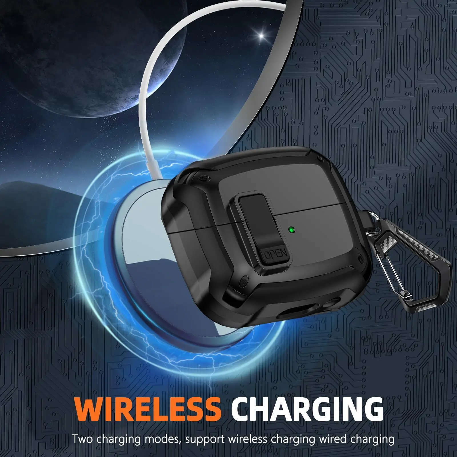 حافظة لهاتف سامسونج جالاكسي بادز 3Pro بتصميم حماية من ألياف الكربون المقاومة للصدمات مع مشبك قفل آمن ومجموعة تنظيف لسماعات جالاكسي 3