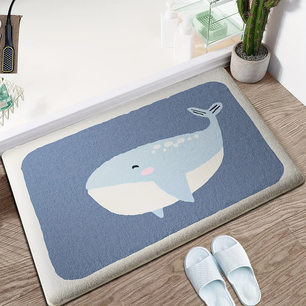 Cartoon Flannel Bath Mat, Household Bathroom Absorbent Mat, Non-Slip Bathroom Mat, Entryway Rug