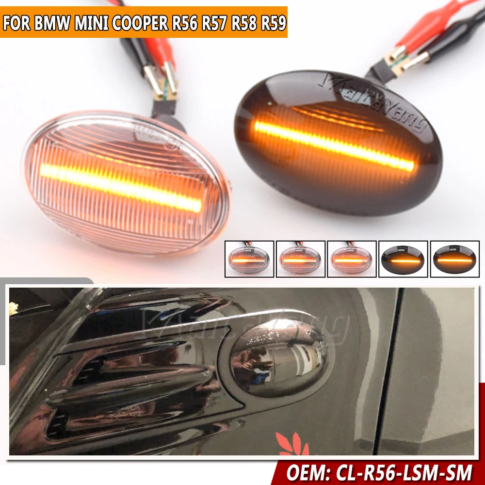 2Pieces Led Dynamic Side Marker Turn Signal Light For MINI Cooper R55 R56 R57 R58 R59 CL-R56-LSM-SM Sequential Blinker Light